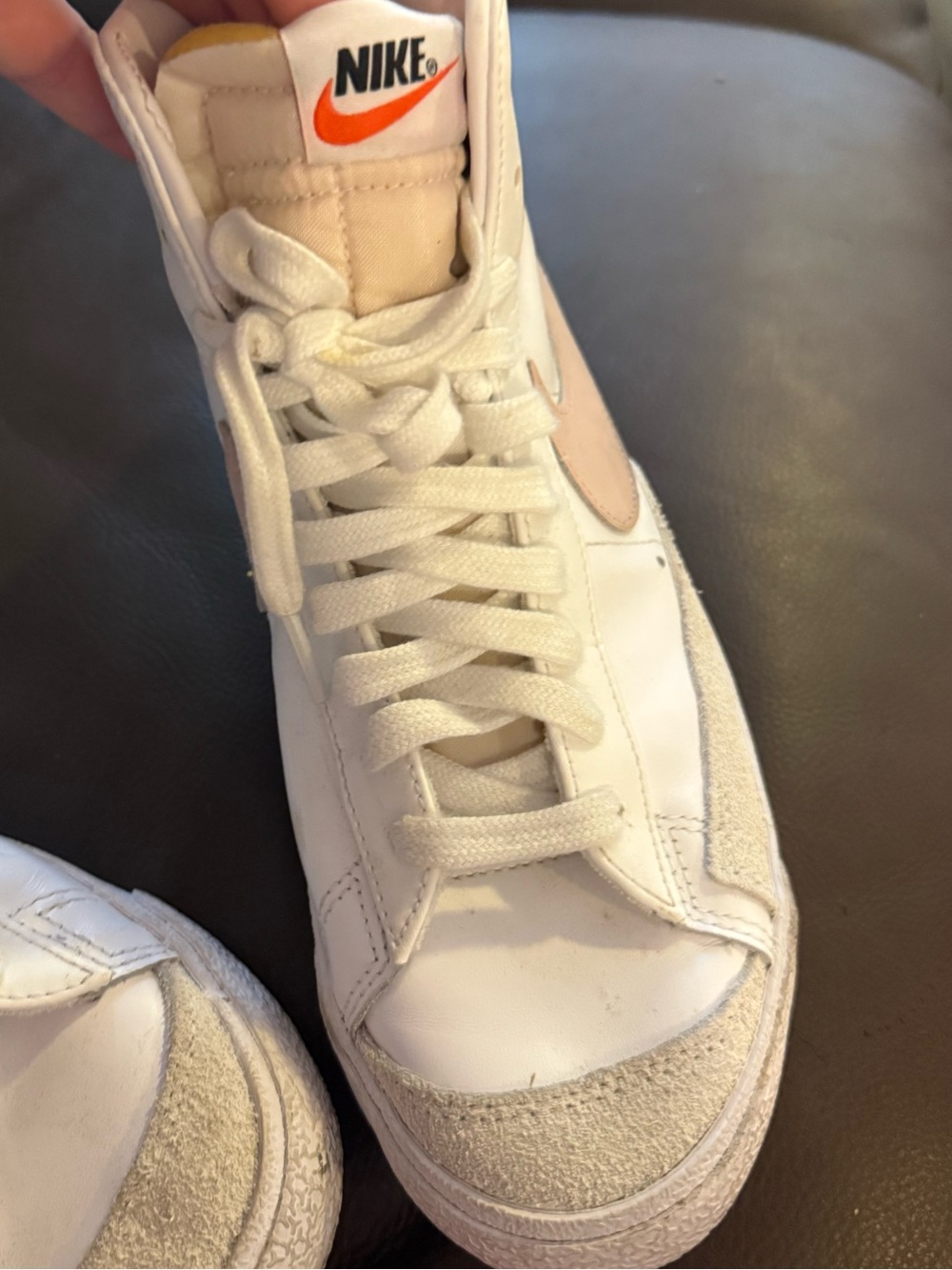 Nike Women’s High-Top Sneakers in White, Beige and Orange Accent